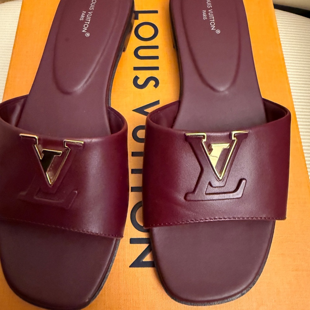 Louis Vuitton Red Sandals with LV Logo worn 3 times